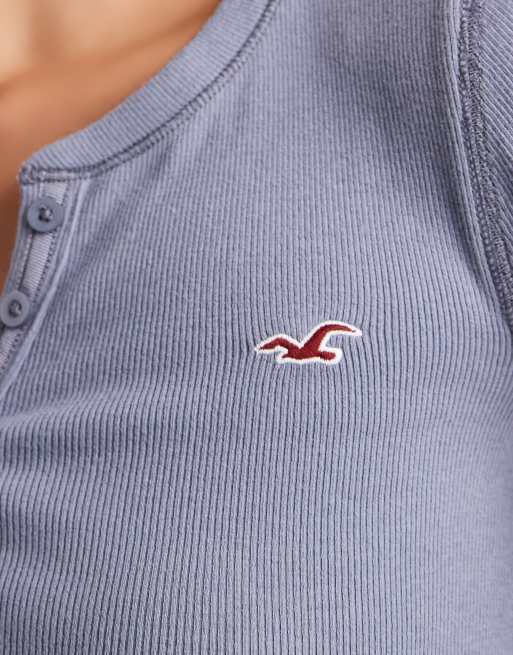 Hollister top henley à manches longues boutonné bleu, 2 de 4