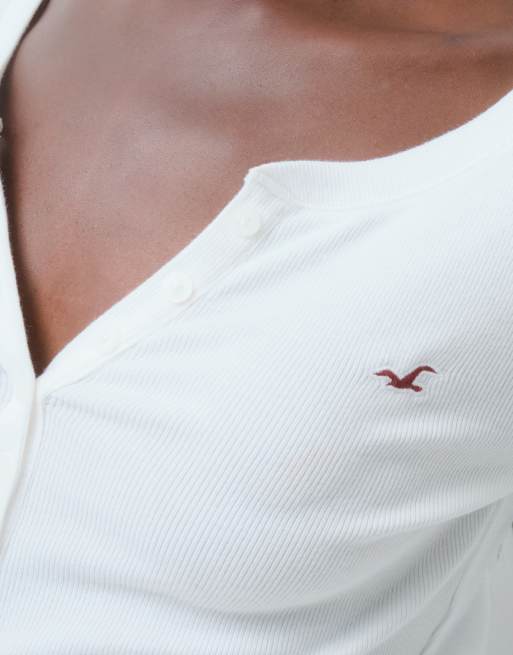 Hollister top henley de manga larga con logo icon en blanco, 4 de 5