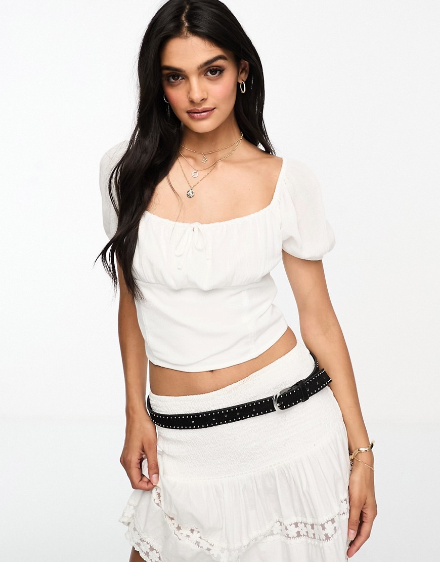 Hollister top in white with square neck and cap sleeves