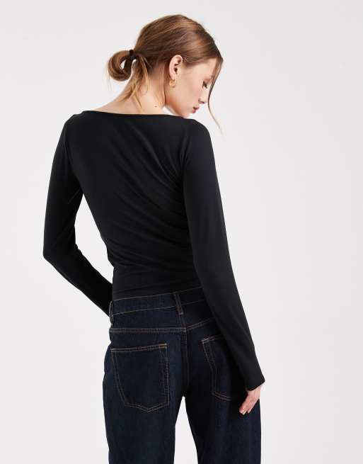 Hollister - Top manches longues sans coutures à encolure bateau - Noir, 4 de 4
