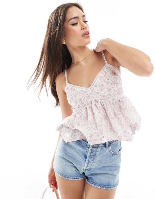 Hollister - Top met camibandjes en zakdoekzoom in wit
