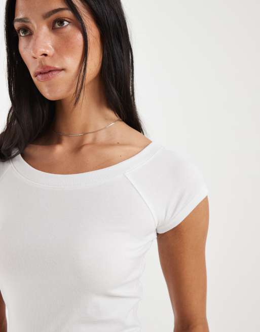 Hollister top met lage ronde hals in wit, 3 van 4