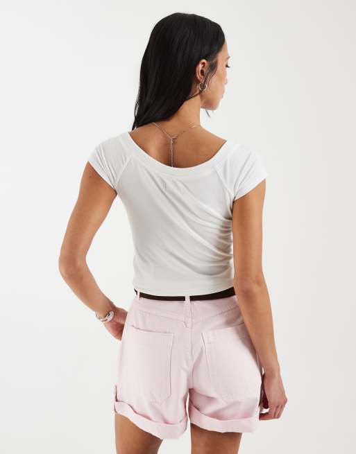 Hollister top met lage ronde hals in wit, 4 van 4