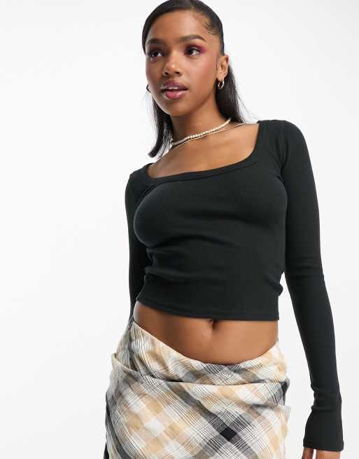 Hollister - Top met lange mouwen en lage ronde hals in zwart