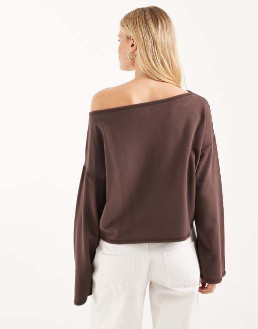 Hollister top morbido con spalle scoperte in marrone slavato, 4 di 4