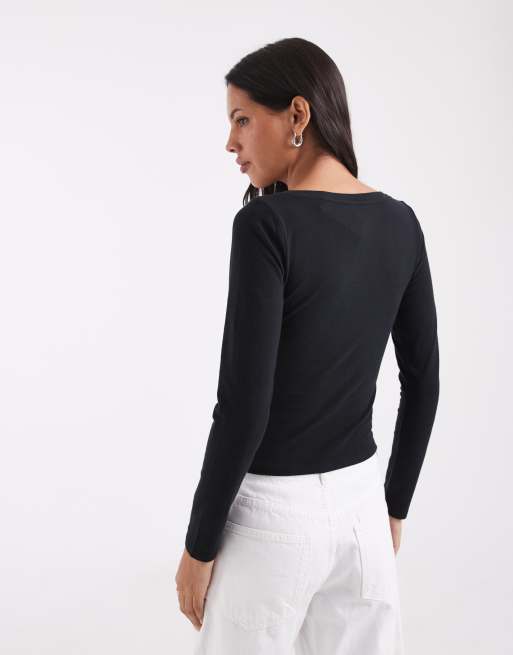 Hollister top nero a maniche lunghe con scollo a V, 4 di 4