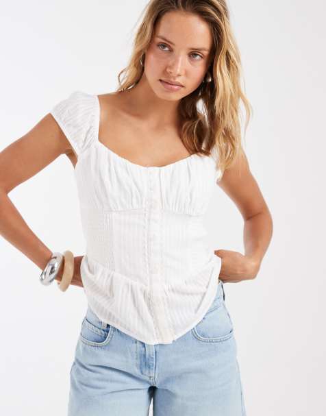 Hollister - Top peplo bianco con scollo a cuore - view 1