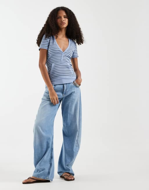 Hollister - Top rayé à capuche et manches courtes avec logo emblématique - Bleu, 2 de 4