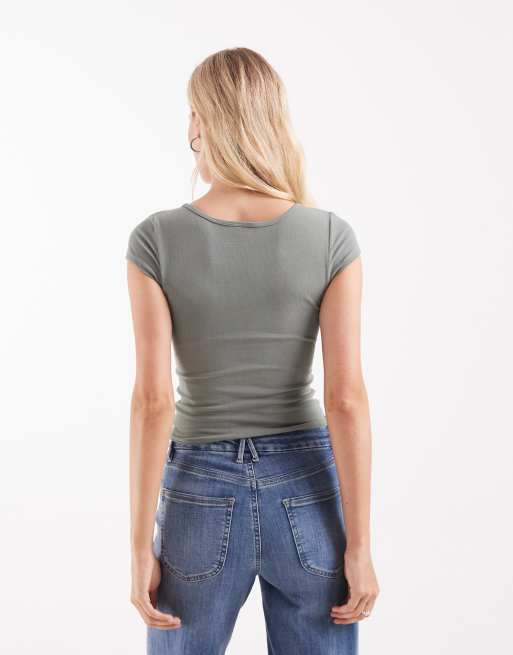 Hollister top reversibile con scollo a V in khaki, 4 di 4