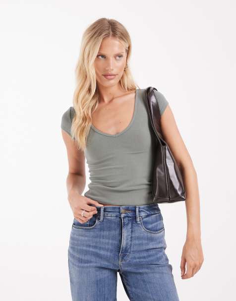 Hollister - top reversible con cuello de pico en caqui - view 1