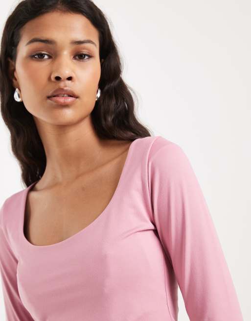 Hollister - Top rosa a maniche lunghe senza cuciture con scollo rotondo, 3 di 4