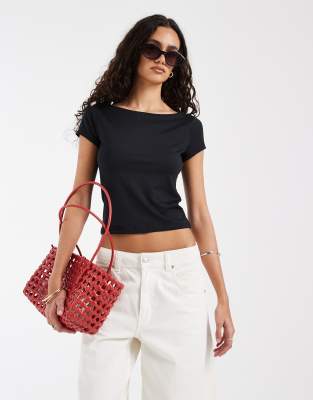 Hollister - Top sans coutures à encolure bateau - Noir