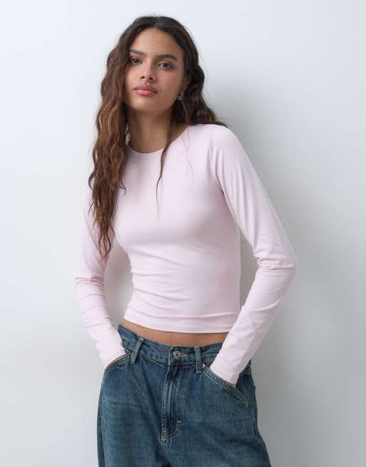 Hollister top senza cuciture a maniche lunghe in rosa chiaro, 5 di 9