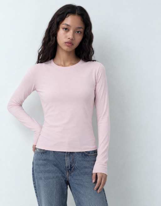 Hollister top senza cuciture a maniche lunghe in rosa chiaro, 8 di 9