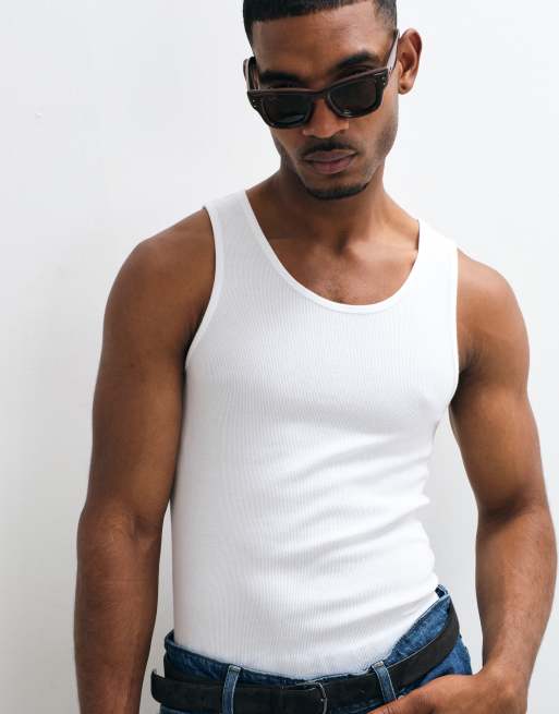 Hollister - Top senza maniche aderente bianco a coste