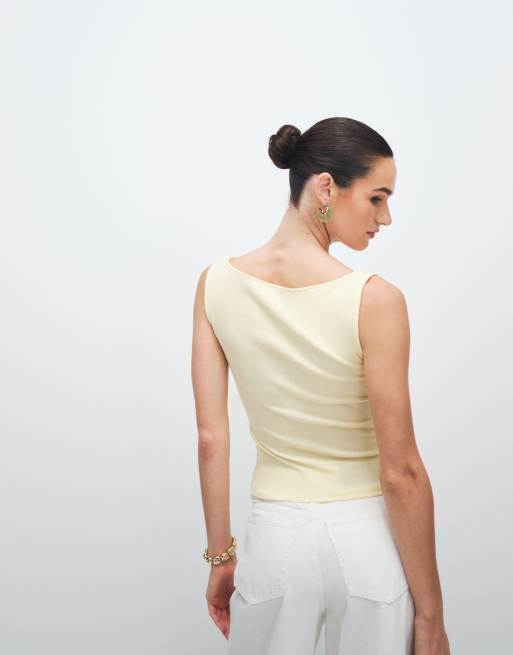 Hollister - Top senza maniche giallo burro con scollo a barchetta, 3 di 11