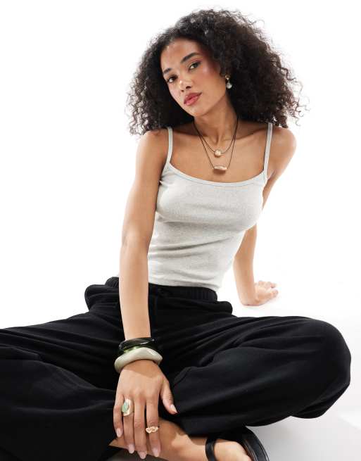 Hollister - Top senza maniche grigio a coste con spalline sottili