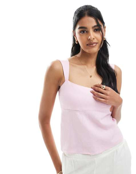 Hollister - Top senza maniche in lino rosa polvere allacciato sul retro - view 1