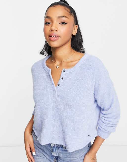 Hollister - Top serafino a maniche lunghe azzurro