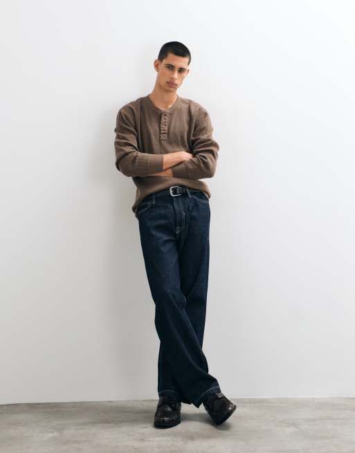 Hollister top serafino a maniche lunghe in tessuto a nido d'ape marrone, 2 di 5