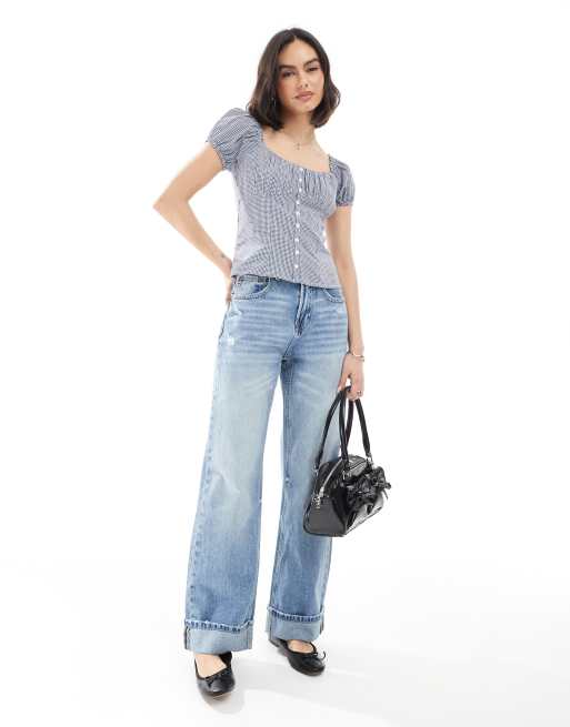 Hollister - Top slim boutonné à manches bouffantes - Bleu, 2 de 4