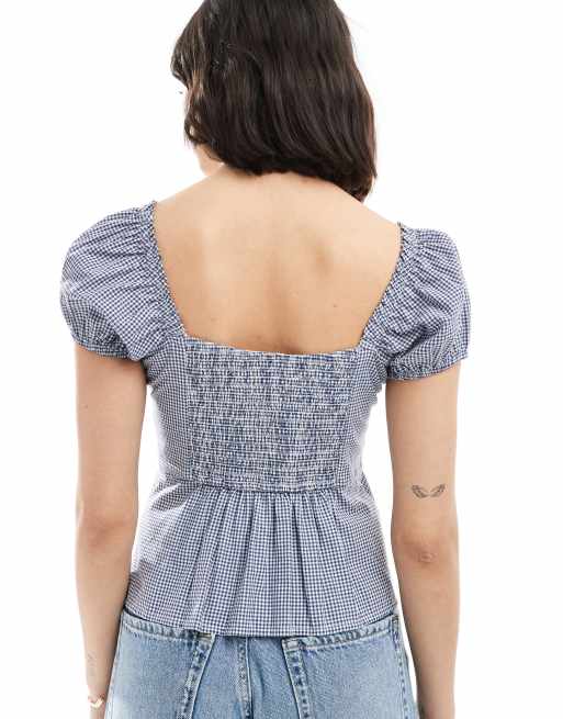 Hollister - Top slim boutonné à manches bouffantes - Bleu, 4 de 4