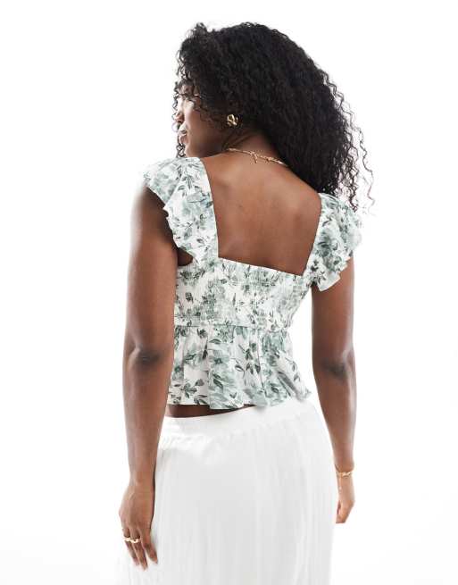 Hollister - Top smocké à manches évasées - Vert, 3 de 4