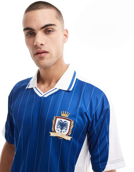Hollister - Top sportivo blu a righe con colletto