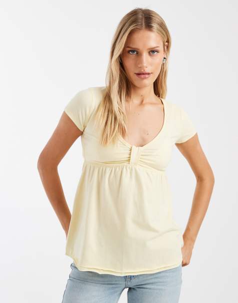 Hollister - Top stile babydoll a maniche corte giallo - view 1