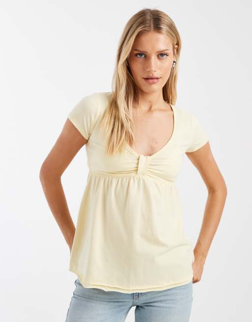 Hollister - Top stile babydoll a maniche corte giallo
