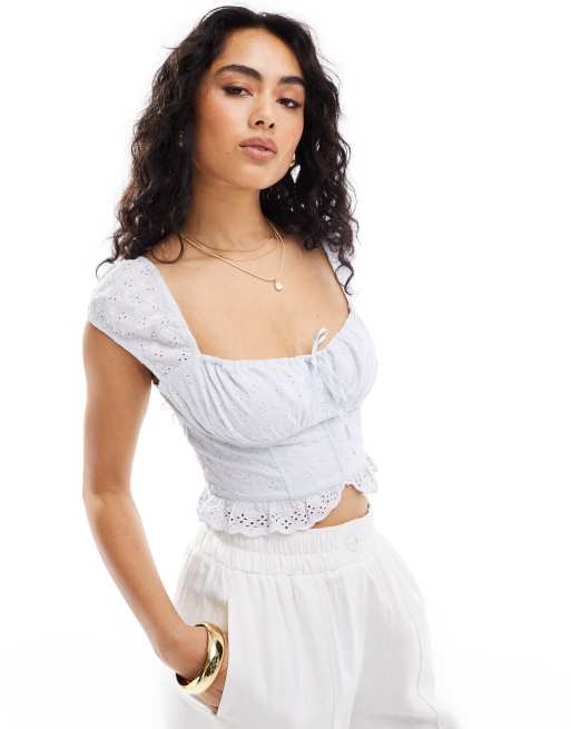 Hollister - Top stile corsetto celeste con maniche ad aletta