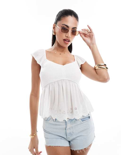 Hollister - Top stile grembiule bianco con manica con volant
