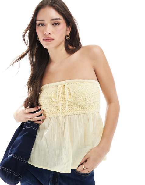 Hollister - Top tube virevoltant avec détail en maille au crochet - Citron - view 1