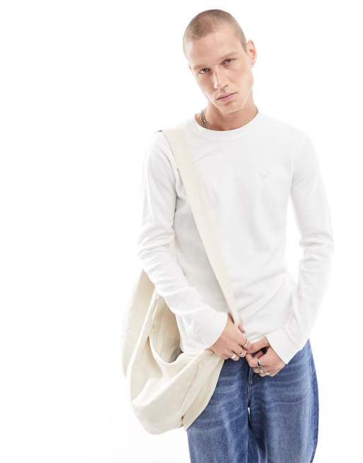 Hollister - Top van wafelstof met lange mouwen en icoonlogo in crème