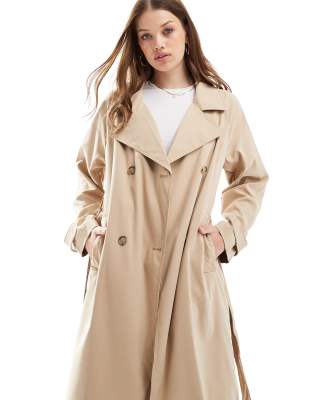 Hollister - Trenchcoat in Hellbraun mit Kragen und Bindegürtel-Neutral