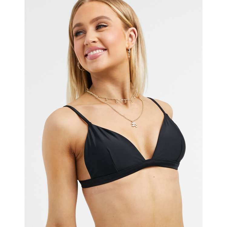 Hollister co-ord triangle tie front bikini top and bottoms in black spiral