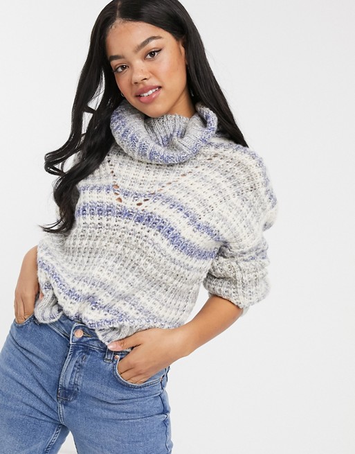 Hollister turtleneck sweater in oatmeal stripe