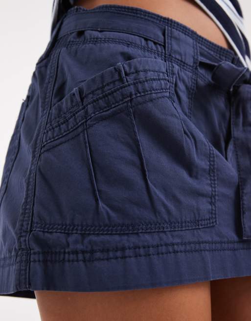 Hollister twill tie up mini skort in navy, 2 of 5