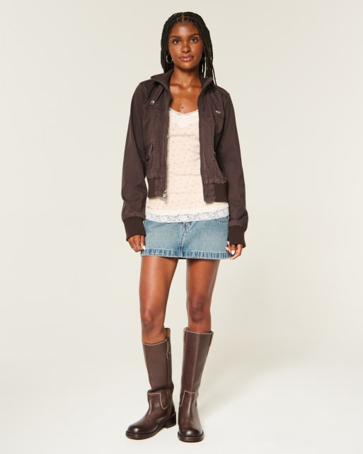 Hollister Twill zip-up jacket in espresso, 2 of 4