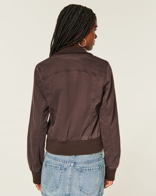 Hollister Twill zip-up jacket in espresso, 3 of 4