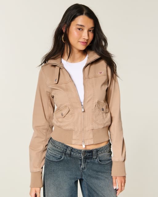 Hollister Twill zip-up jacket in tan, 2 of 4