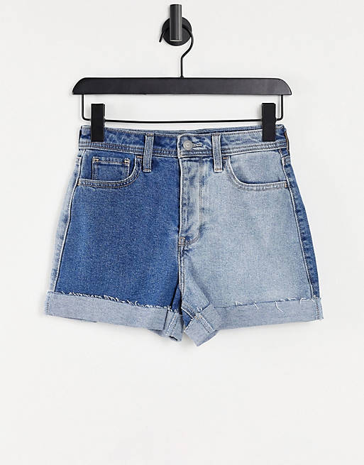Hollister two tone shorts in mid wash blue