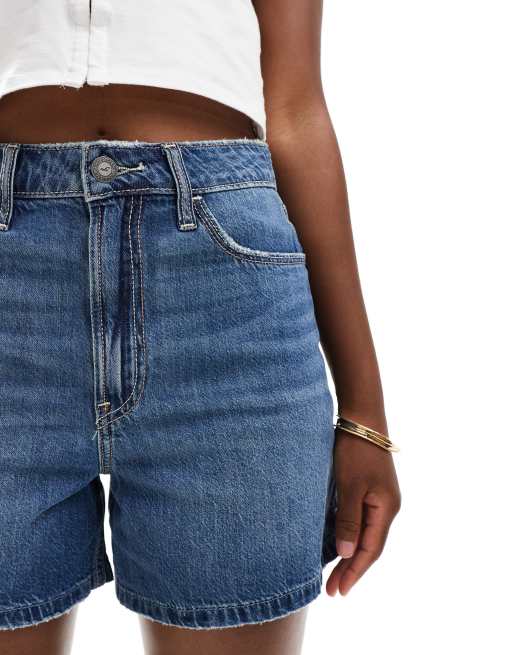 Dark blue high waisted shorts online