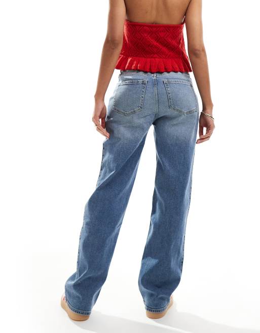 Hollister ultra high rise dad jean in mid blue ASOS
