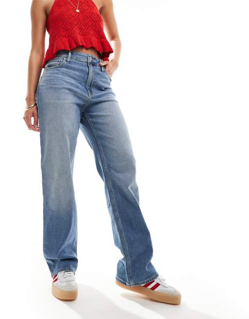 Hollister ultra high rise dad jeans in mid blue