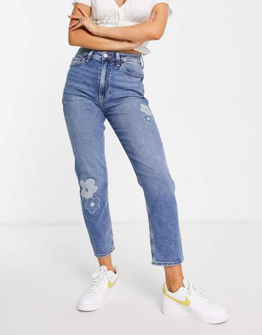 Women's Ultra High-Rise Medium Wash Floral Embroidered Dad Jeans, Women's  Sale