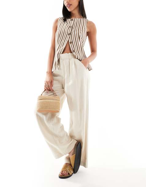 Hollister ultra high rise linen trouser in beige