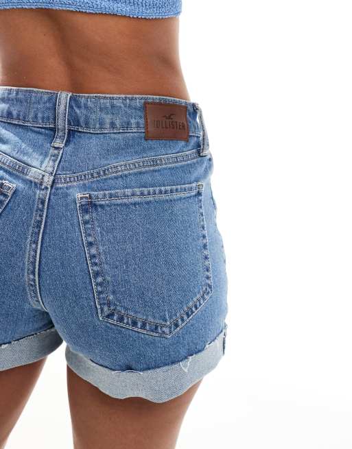 Hollister ultra high rise mom denim shorts in mid blue ASOS
