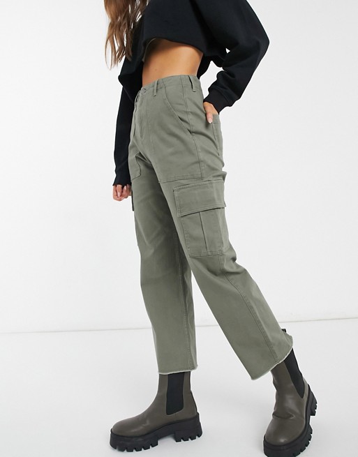 Hollister ultra high rise straight utility pant in khaki