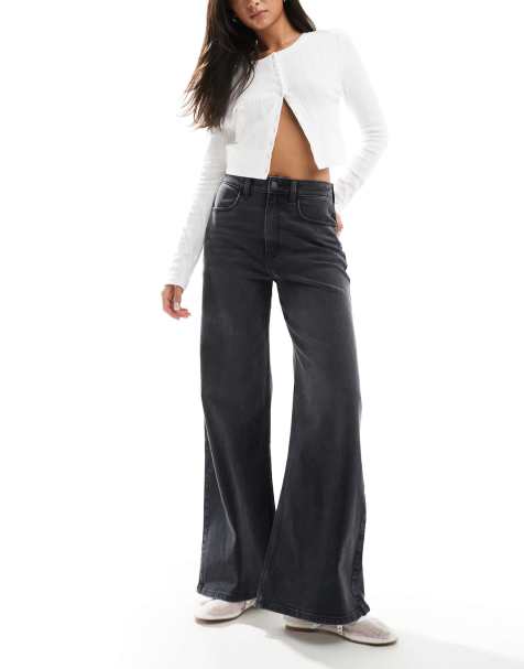 Hollister ultra high rise wide leg jeans in washed black - view 1